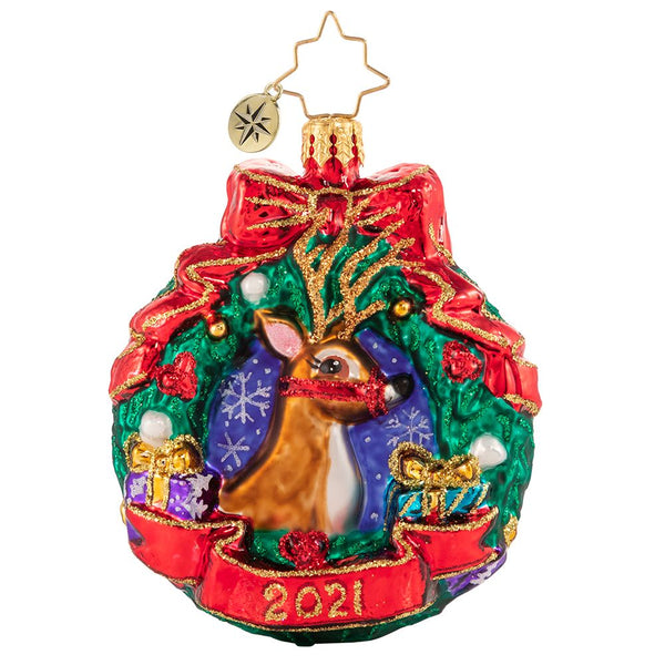 Christopher Radko Dated 2021 Oh Deer, What a Year! Little Gem Ornament