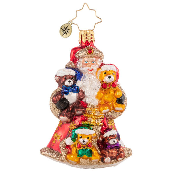 Christopher Radko Flush With Plush Santa Little Gem & Teddy Bears Ornament