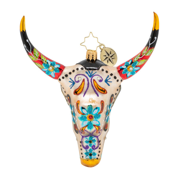 Christopher Radko Sugar Skull Bull Day of the Dead Longhorn Ornament