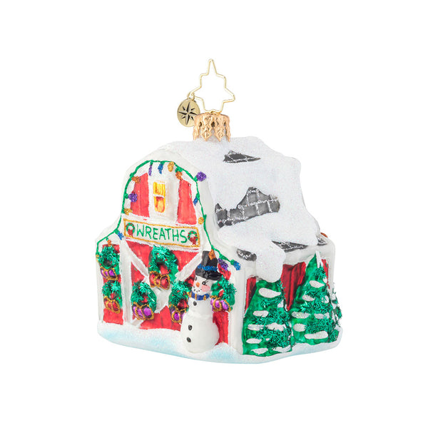 Christopher Radko North Pole Tree Farm Santa Barn LIttle Gem Ornament