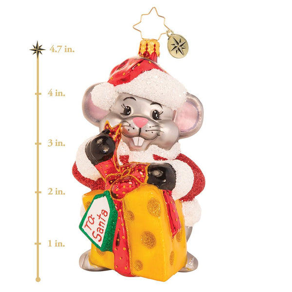 Christopher Radko Swiss On His List Mouse Cheese Ornament