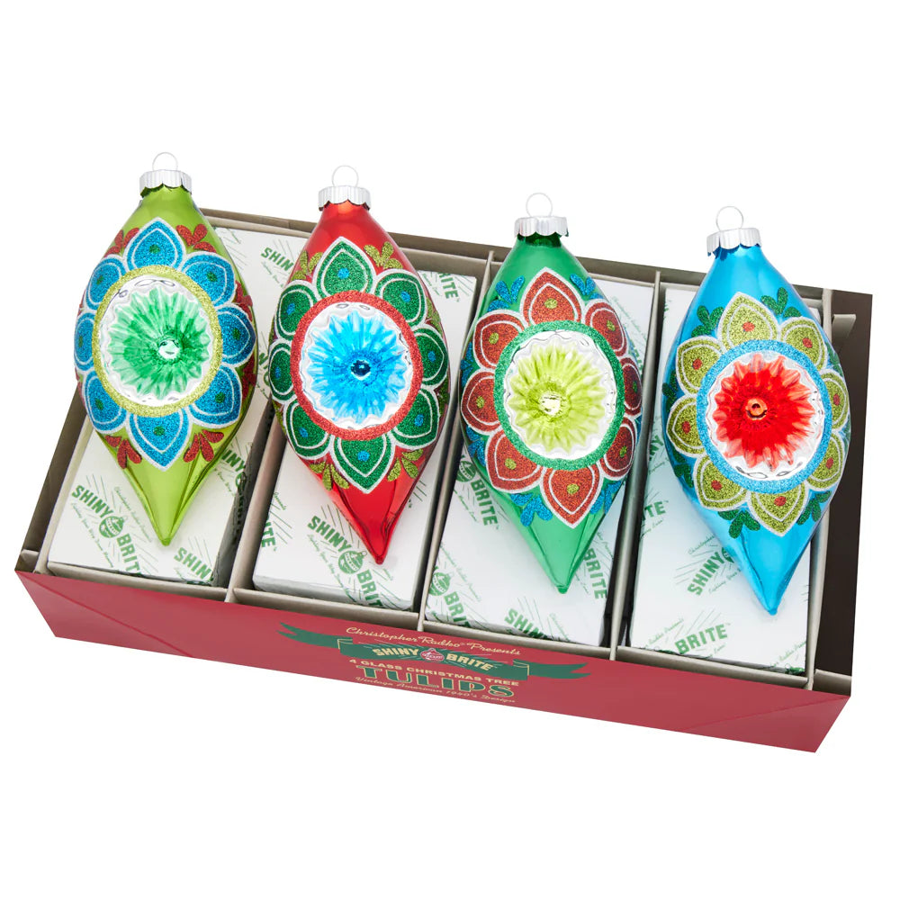 Christopher Radko HOLIDAY SPLENDOR TULIPS Reflectors Shiny Brites set of 4