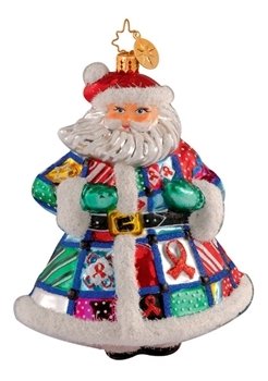 Christopher Radko AIDS 2008 Quilt N Claus Santa Ornament