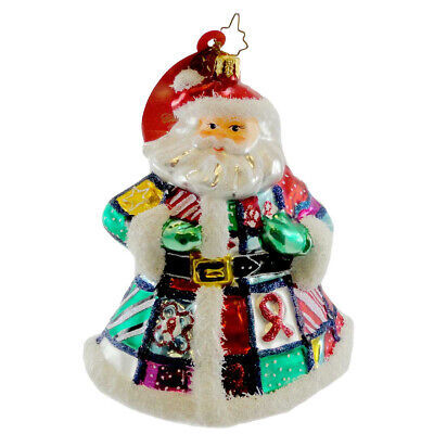 Christopher Radko AIDS 2008 Quilt N Claus Santa Ornament