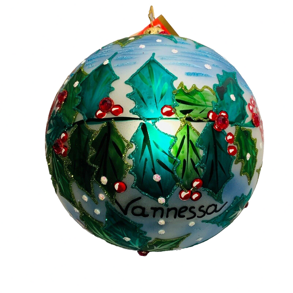 Christopher Radko Bird and Holly Red Cardinal Ball Ornament