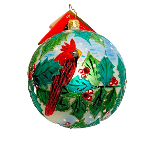Christopher Radko Bird and Holly Red Cardinal Ball Ornament