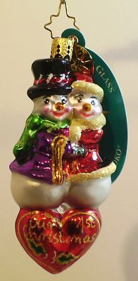 Christopher Radko Snow in Love Snowman Couple LIttle Gem Ornament