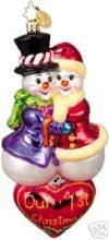 Christopher Radko Snow in Love Snowman Couple LIttle Gem Ornament