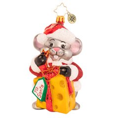 Christopher Radko Swiss On His List Mouse Cheese Ornament