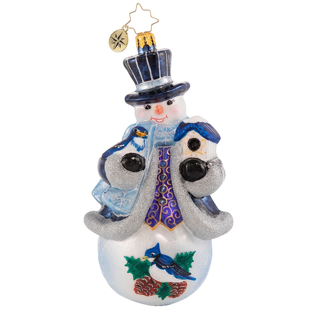 Christopher Radko Spending The Day With Mr. Blue Jay Bird & Snowman Ornament