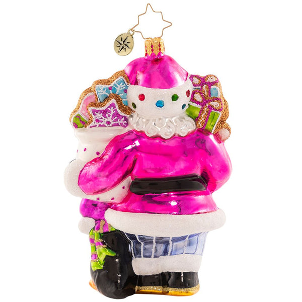 Christopher Radko Flipper Prints On The Cookie Jar Pink Santa Ornament