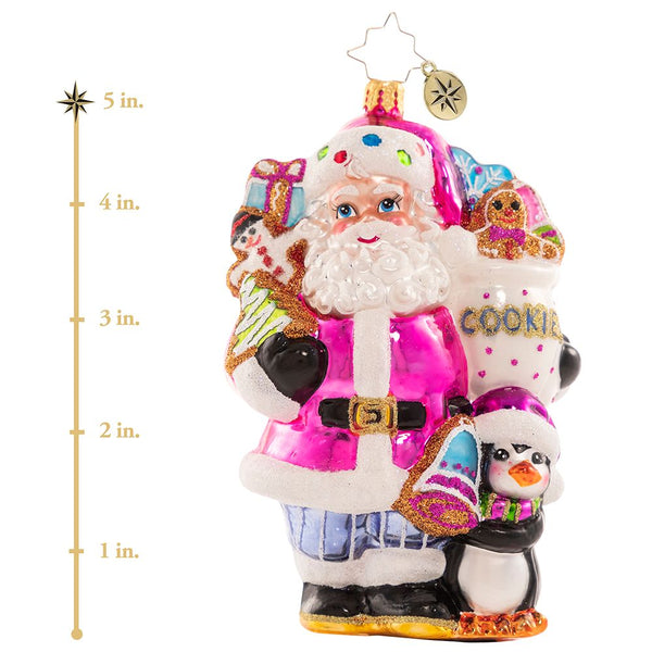 Christopher Radko Flipper Prints On The Cookie Jar Pink Santa Ornament