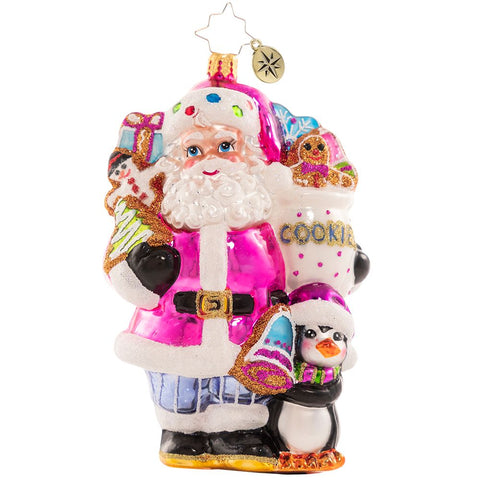 Christopher Radko Flipper Prints On The Cookie Jar Pink Santa Ornament