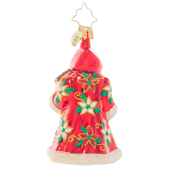 Christopher Radko Punctual In Poinsettias Little Gem Santa Ornament