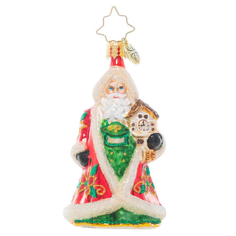 Christopher Radko Punctual In Poinsettias Little Gem Santa Ornament