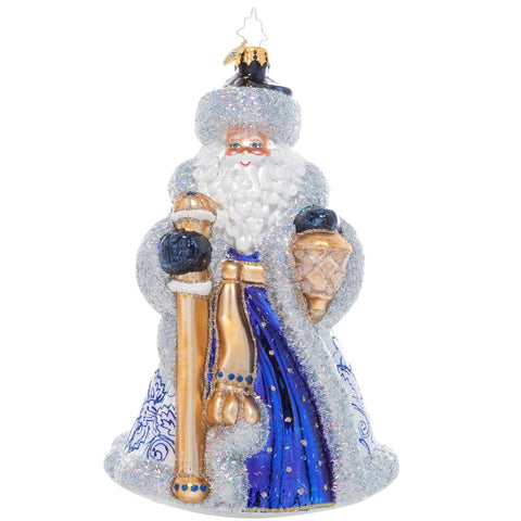 Christopher Radko Cheerful Chinoiserie Santa Blue 7" Large Ornament