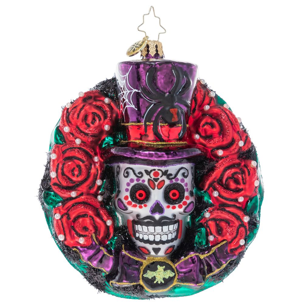 Christopher Radko Halloween Spooky Skull Wreath Day of the Dead Ornament