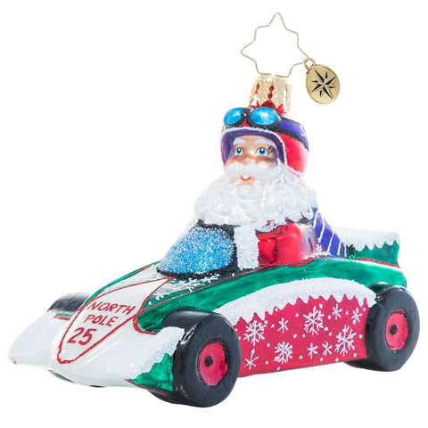 Christopher Radko Ready to Race Car Santa Ornament