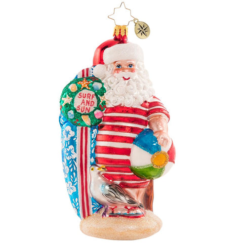 Christopher Radko Wishing For Waves Santa & Surfboard Beach Ornament