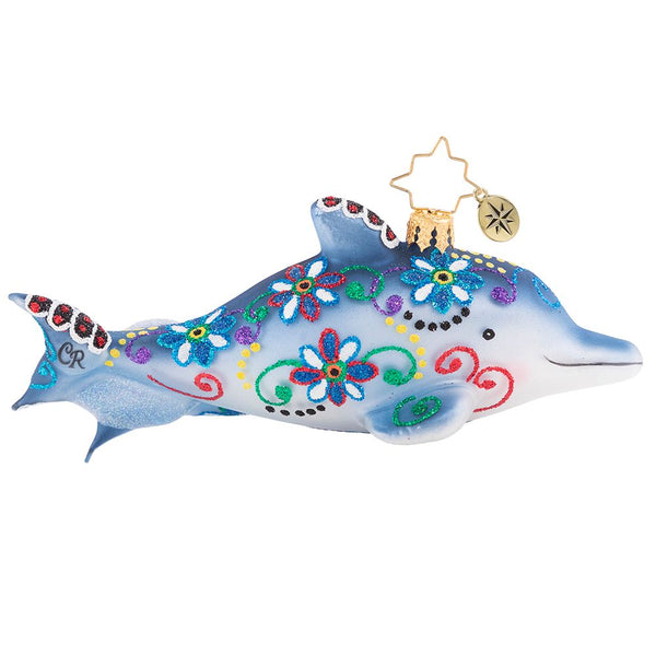 Christopher Radko Swimming Through Florals Dolphin Ornament