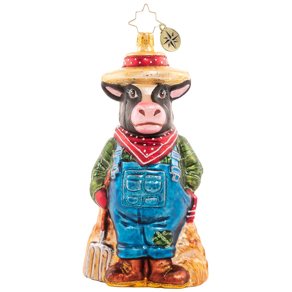 Christopher Radko Working 'Til The Cows Come Home Farmer Ornament