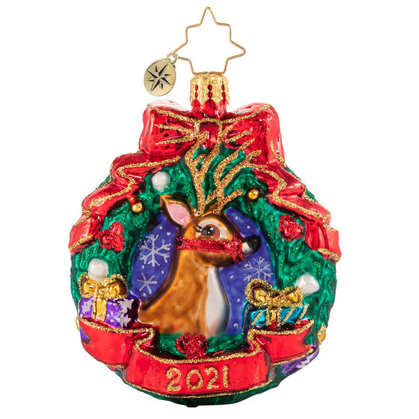 Christopher Radko 2021 Dated Oh Deer, What a Year! Little Gem Ornament