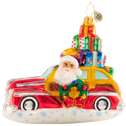 Christopher Radko Wood-Paneled Whimsy Santa's Woody Car Ornament