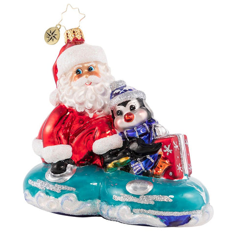 Christopher Radko A Tubular Ride For Two! Santa Tubing Ornament