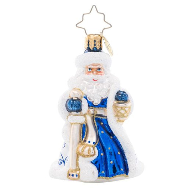 Christopher Radko Cheerful Chinoiserie Santa Little Gem Blue Ornament