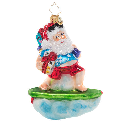 Christopher Radko Surf's Up Santa Surfing Beach Ornament