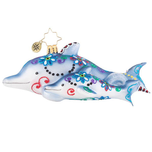 Christopher Radko Swimming Through Florals Dolphin Ornament