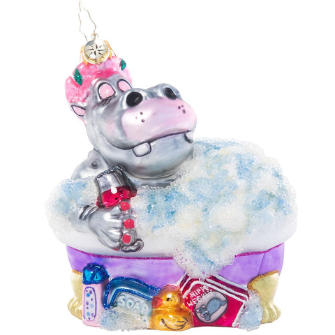 Christopher Radko Bathtime Bubbles Hippo Christmas Ornament