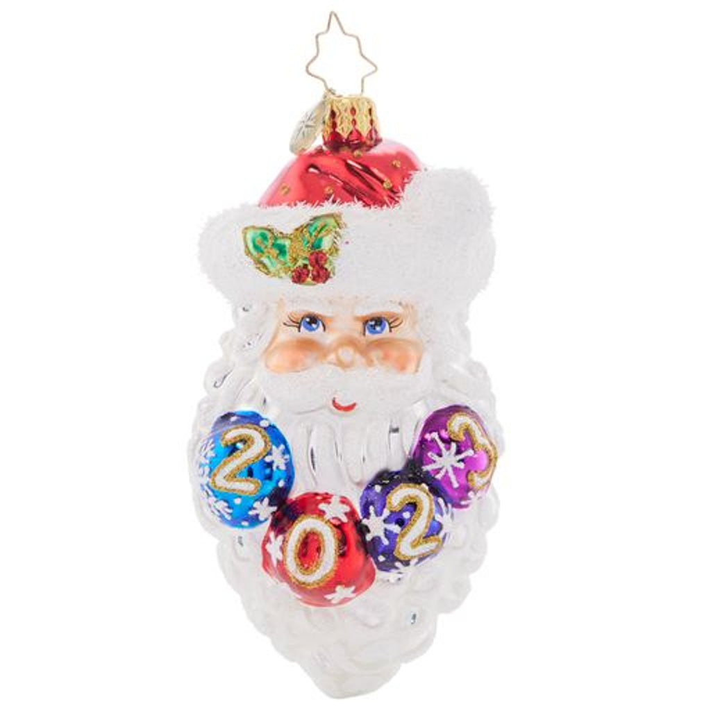 Christopher Radko 2023 Dated Ho-Ho-Happy Year Santa Ornament