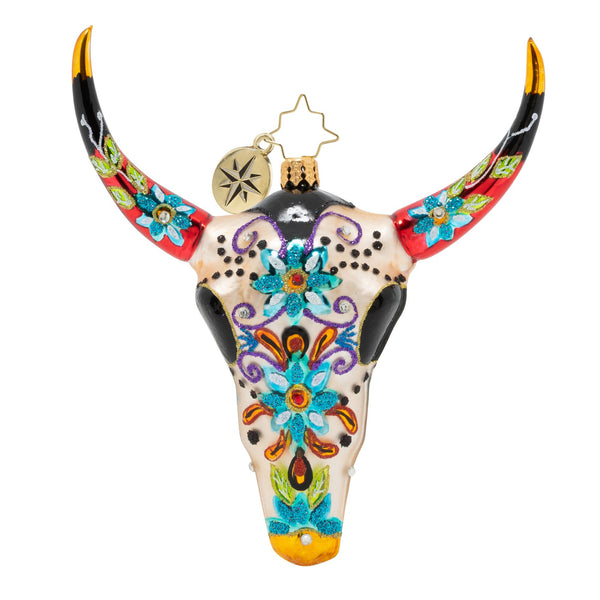 Christopher Radko Sugar Skull Bull Day of the Dead Longhorn Ornament