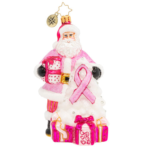 Christopher Radko Pink Ribbon Santa 2020 Breast Cancer Ornament
