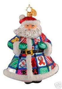 Christopher Radko AIDS 2008 Quilt N Claus Santa Ornament