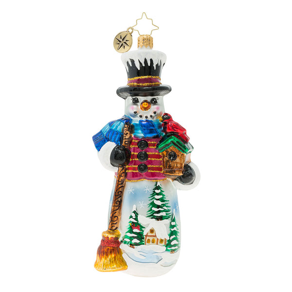 Christopher Radko Snowy Cardinal Nest Snowman & Birdhouse Ornament