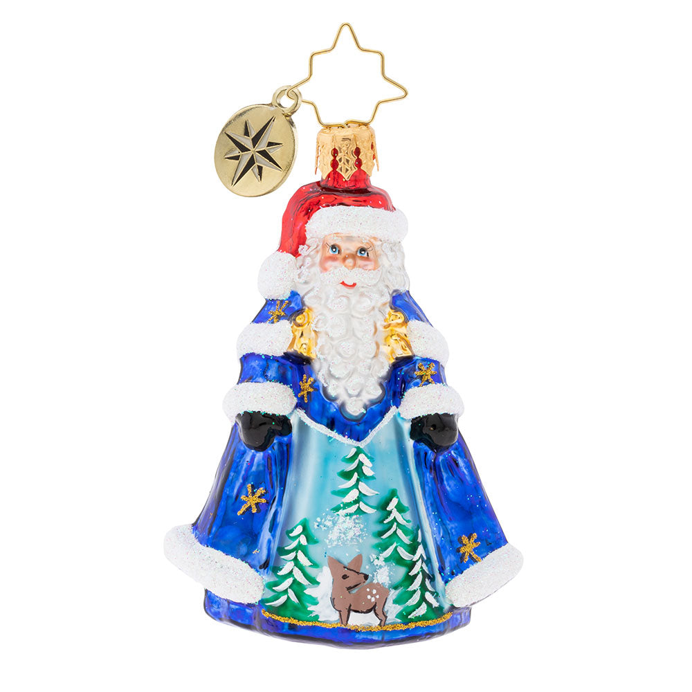 Christopher Radko With Night Clothing In Little Gem Blue Santa & Deer Ornament