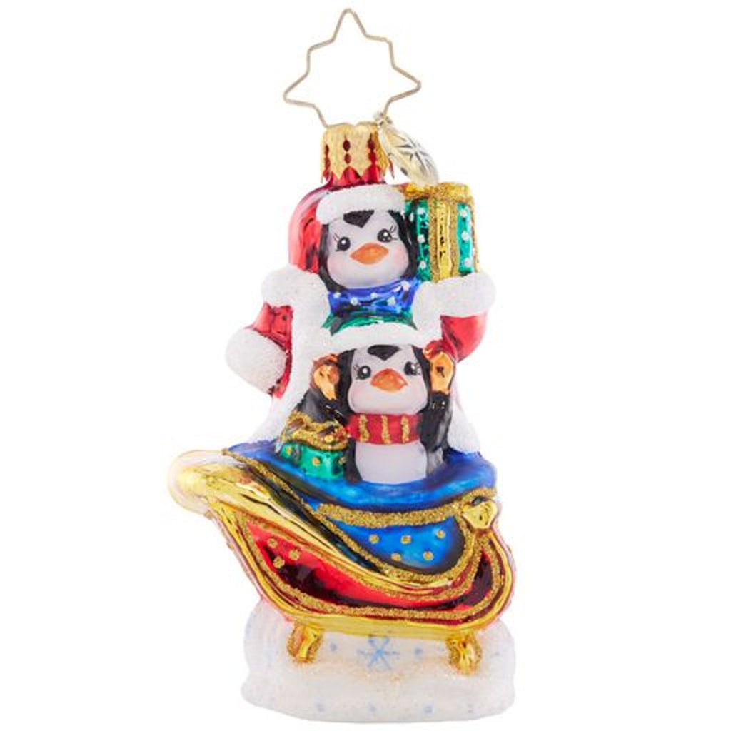 Christopher Radko Silliest Sleigh Ride Penguin Little Gem Ornament