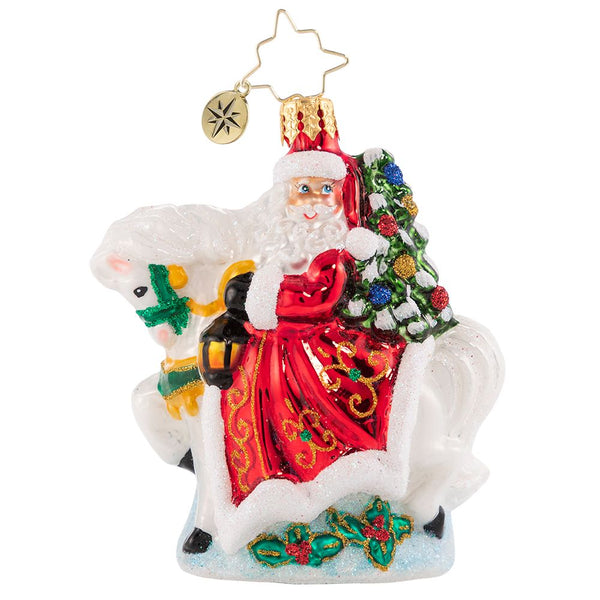 Christopher Radko Galloping into Christmas Little Gem Santa & Horse Ornament